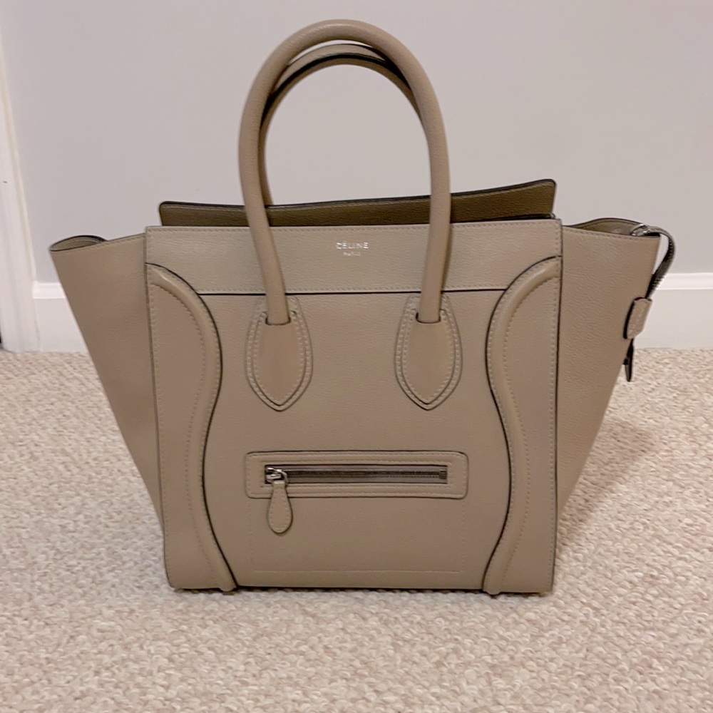 Celine Luggage Mini in dune color.